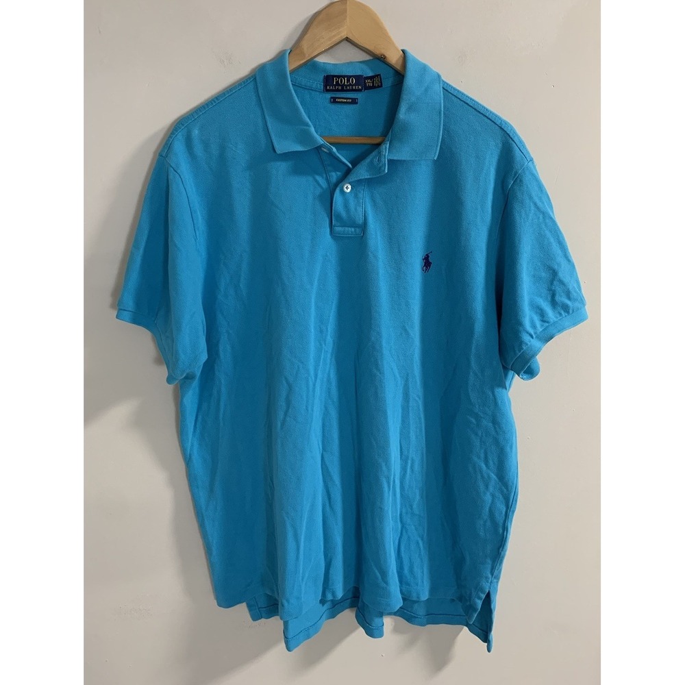 Polo Ralph Lauren Polo Shirt Mens 2XL Teal Blue Pony Custom Fit Preppy Golf